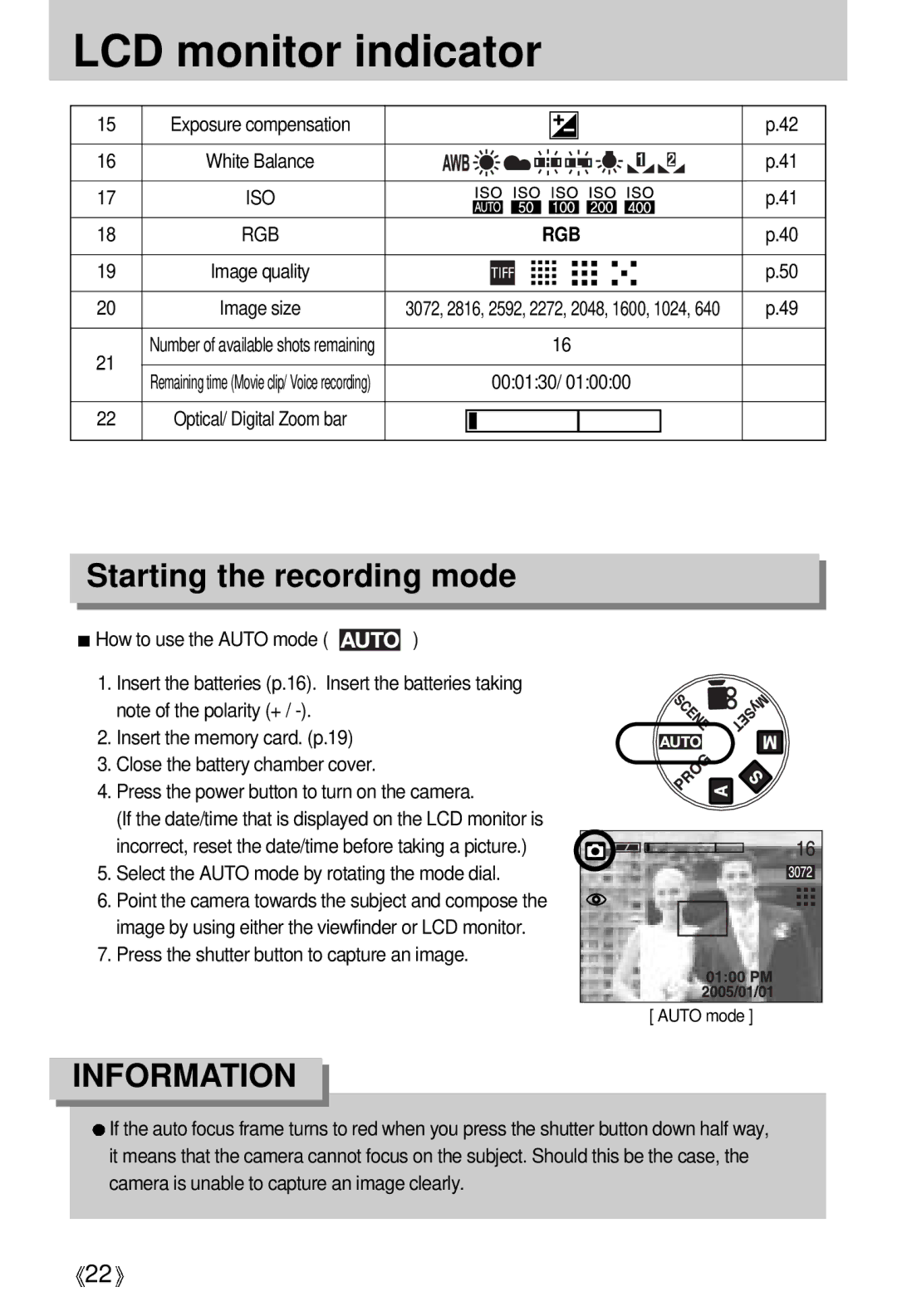 Samsung EC-V700ZSBA/FR, EC-V700ZSBA/GB, EC-V700ZUBA/E1 manual LCD monitor indicator, Starting the recording mode, 000130 