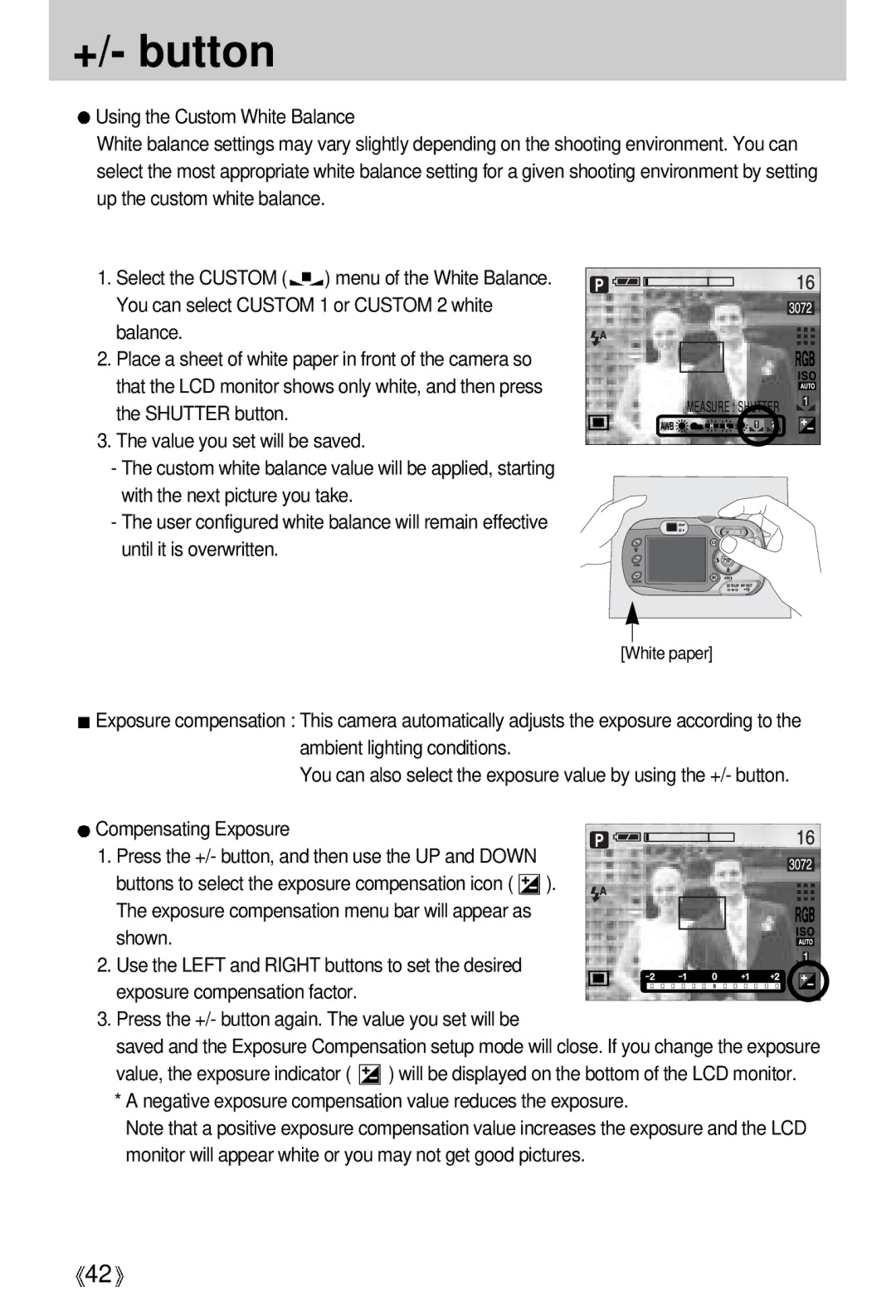 Samsung EC-V700ZUBA/FR, EC-V700ZSBA/FR, EC-V700ZSBA/GB manual Negative exposure compensation value reduces the exposure 