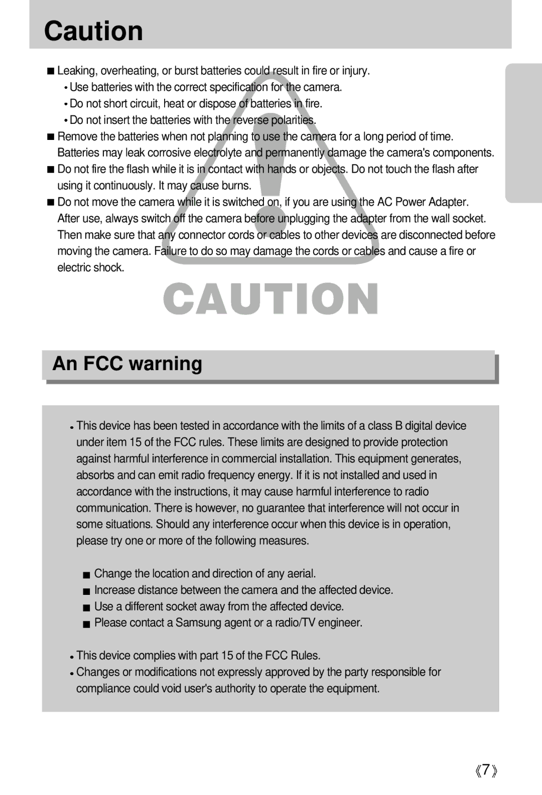 Samsung EC-V700ZSBA/US, EC-V700ZSBA/FR, EC-V700ZSBA/GB, EC-V700ZUBA/E1, EC-V700ZRBB/E1, EC-V700ZRBA/E1 manual An FCC warning 