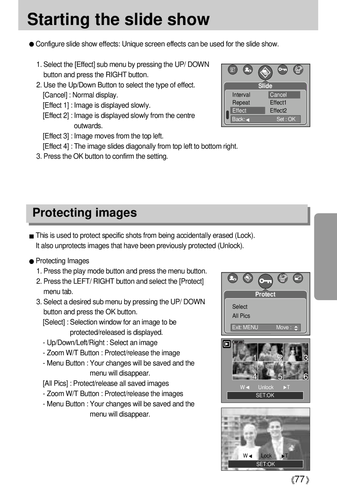 Samsung EC-V700ZRBA/FR, EC-V700ZSBA/FR, EC-V700ZSBA/GB, EC-V700ZUBA/E1, EC-V700ZRBB/E1, EC-V700ZRBA/E1 manual Protecting images 