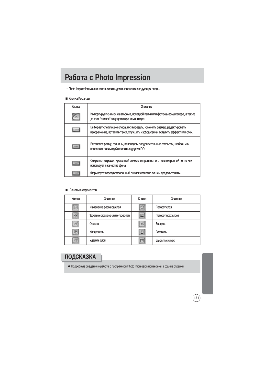 Samsung EC-V700ZUBA/GB manual абота с Photo Impression, Photo Impression можно использовать для выполнения следующих задач 