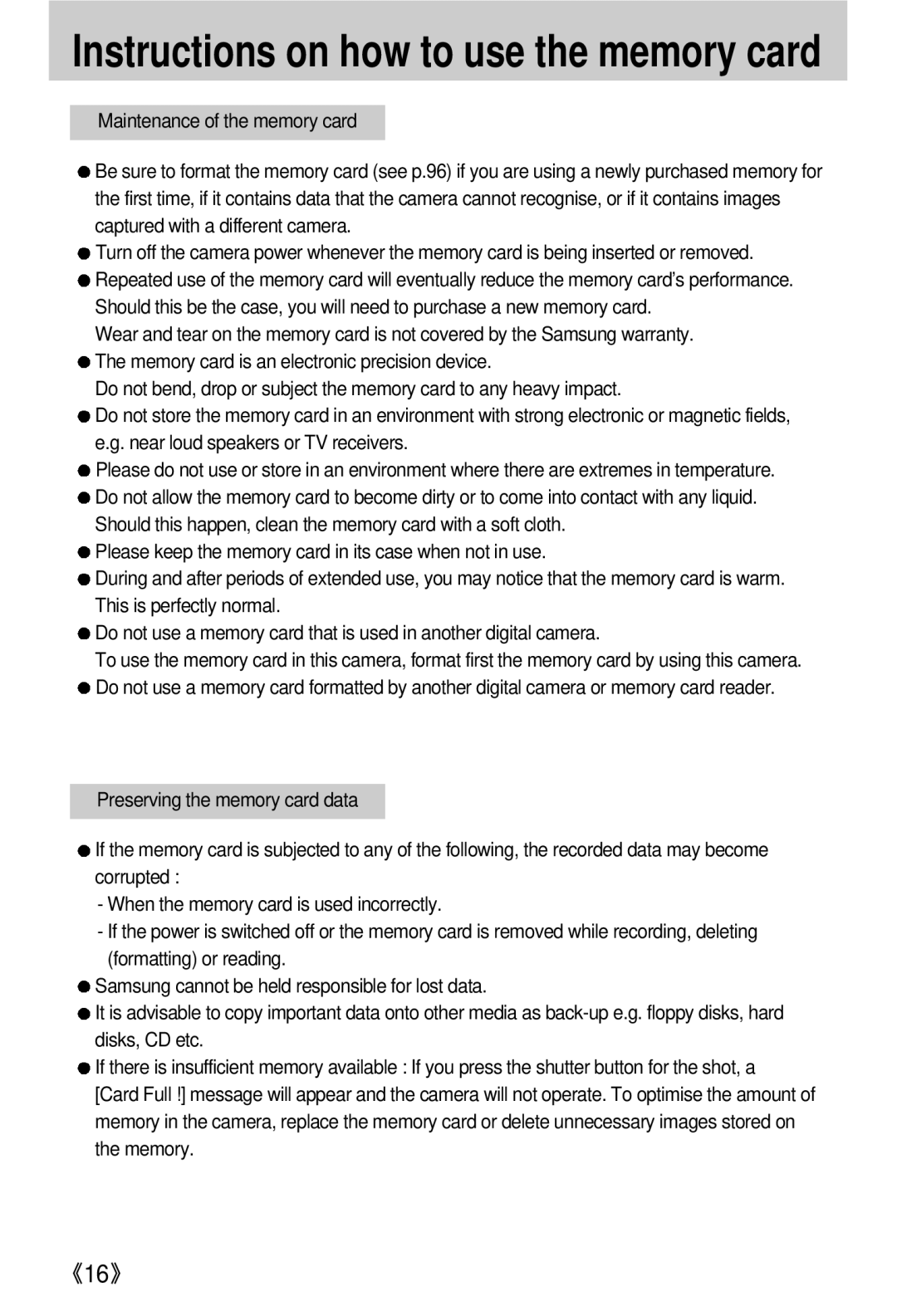 Samsung EC-V800ZABA/GB, EC-V800ZSBA/FR, EC-V800ZSAA, EC-V800ZSBA/E1 manual Instructions on how to use the memory card 