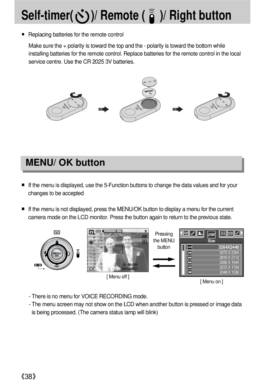 Samsung EC-V800ZSBA/E1, EC-V800ZSBA/FR, EC-V800ZSAA, EC-V800ZABA/E1, EC-V800ZABA/AU, EC-V800ZSBA/US manual MENU/ OK button 