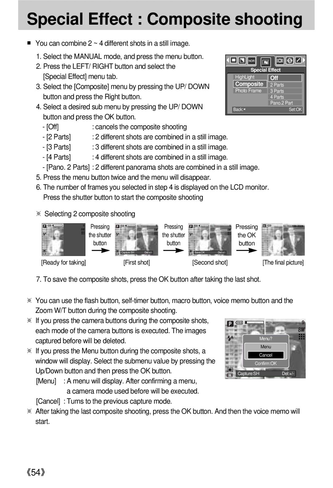 Samsung EC-V800ZSBA/FR manual Special Effect Composite shooting, You can combine 2 ~ 4 different shots in a still image 