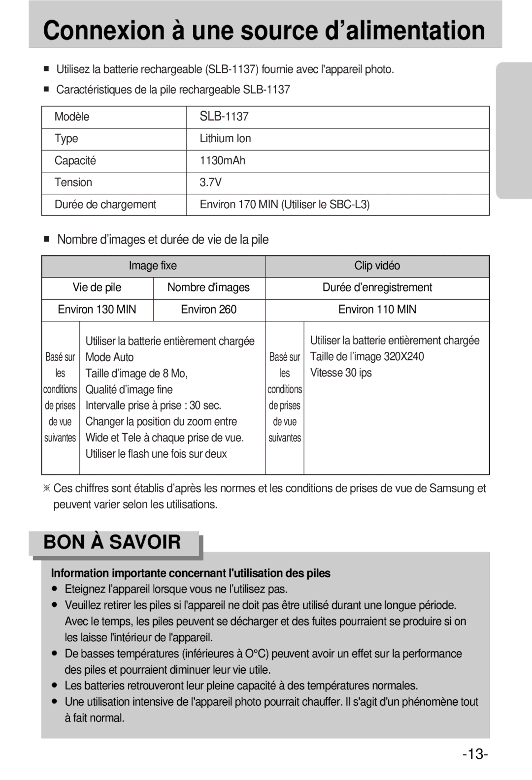 Samsung EC-V800ZSBA/FR manual Connexion à une source d’alimentation 