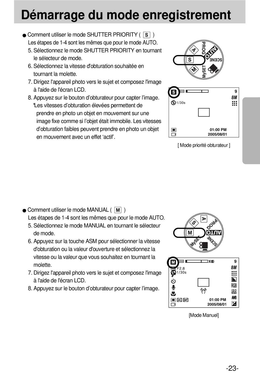 Samsung EC-V800ZSBA/FR manual Les étapes de 1-4 sont les mêmes que pour le mode Auto 