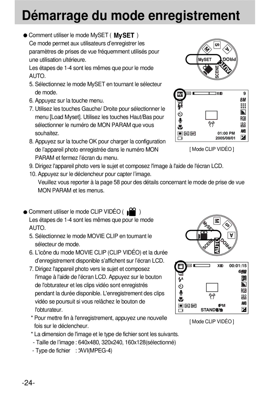 Samsung EC-V800ZSBA/FR manual De mode, Appuyez sur la touche menu, Sélectionner le numéro de MON Param que vous Souhaitez 