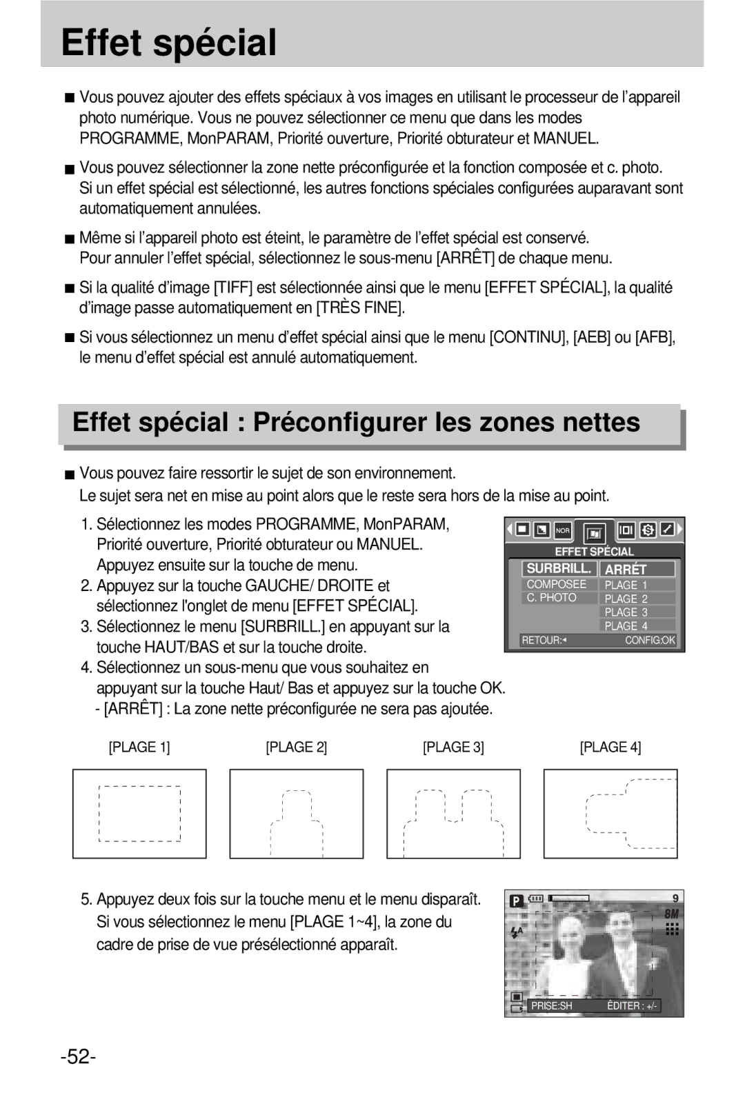 Samsung EC-V800ZSBA/FR manual Effet spécial Préconfigurer les zones nettes 