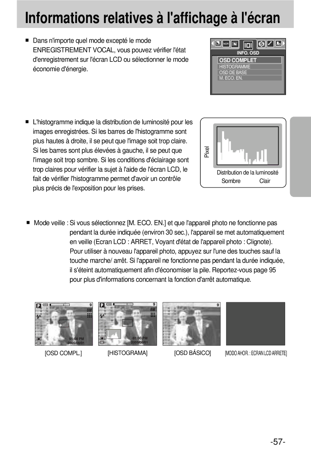 Samsung EC-V800ZSBA/FR manual Informations relatives à laffichage à lécran 