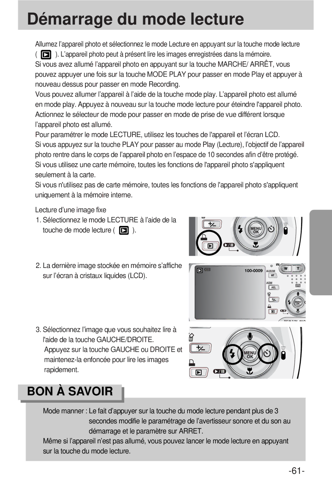 Samsung EC-V800ZSBA/FR manual Démarrage du mode lecture 