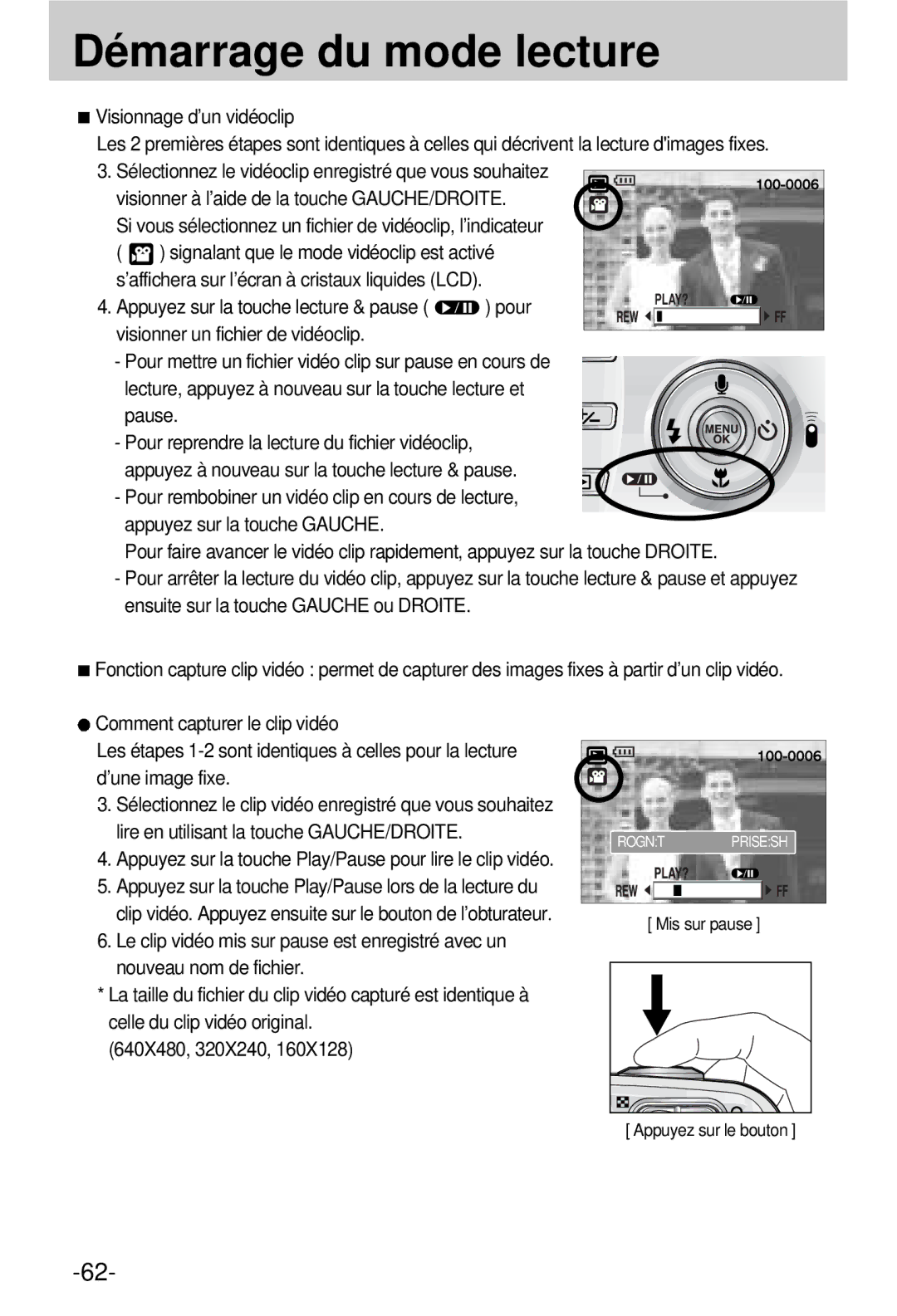 Samsung EC-V800ZSBA/FR manual Démarrage du mode lecture 