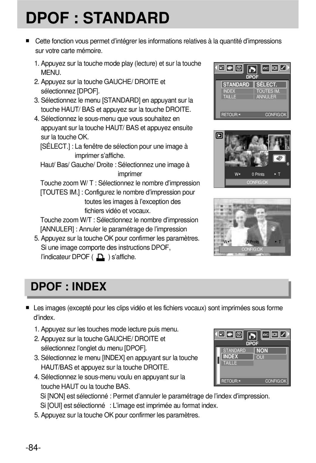 Samsung EC-V800ZSBA/FR manual Annuler Annuler le paramétrage de l’impression, ’indicateur Dpof s’affiche 