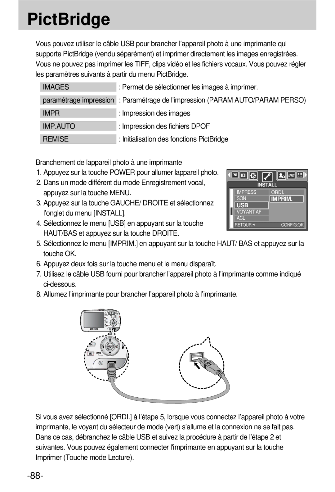 Samsung EC-V800ZSBA/FR manual PictBridge, Images, Imp.Auto 