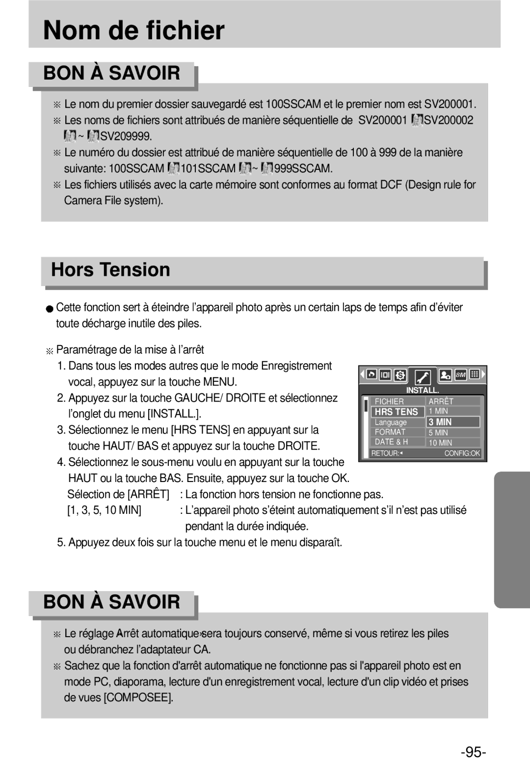 Samsung EC-V800ZSBA/FR manual Nom de fichier, Hors Tension 