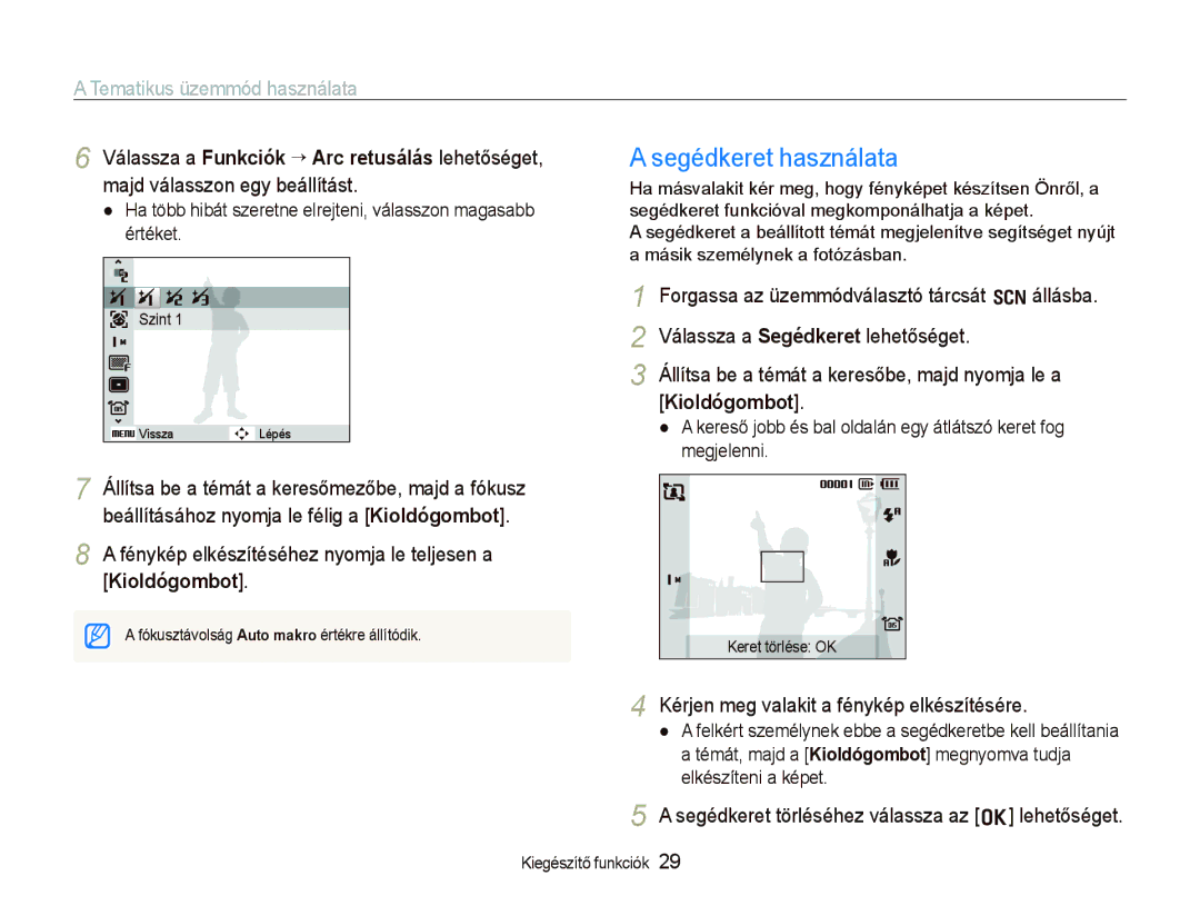 Samsung EC-WB1000BPBE1 Segédkeret használata, Tematikus üzemmód használata, Kérjen meg valakit a fénykép elkészítésére 