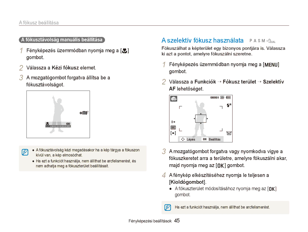Samsung EC-WB1000BPSE2, EC-WB1000BPBE1, EC-WB1000BPBIT Szelektív fókusz használata pAhnd, Fókusz beállítása, AF lehetőséget 