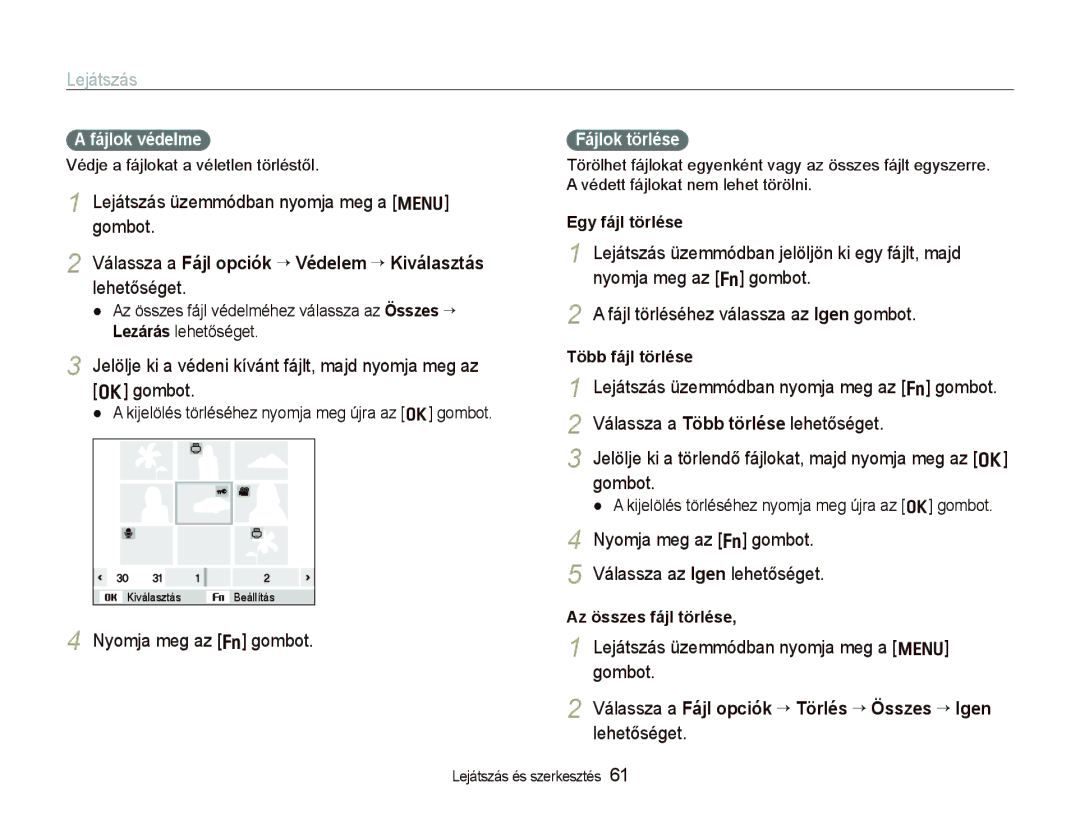 Samsung EC-WB1000BPSE3, EC-WB1000BPBE1, EC-WB1000BPBIT Lejátszás üzemmódban nyomja meg a m gombot, Nyomja meg az f gombot 