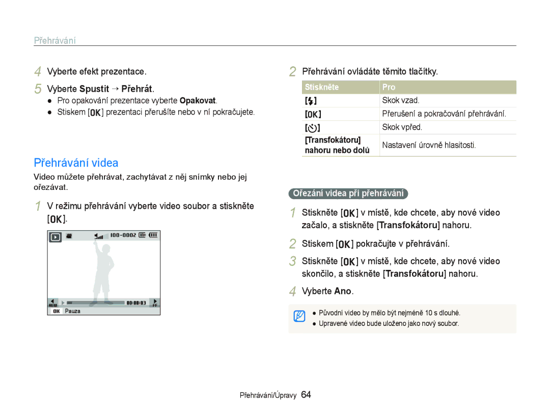 Samsung EC-WB1000BPBE3, EC-WB1000BPBE1, EC-WB1000BPSE3 manual Přehrávání videa, Vyberte Spustit ““Přehrát 