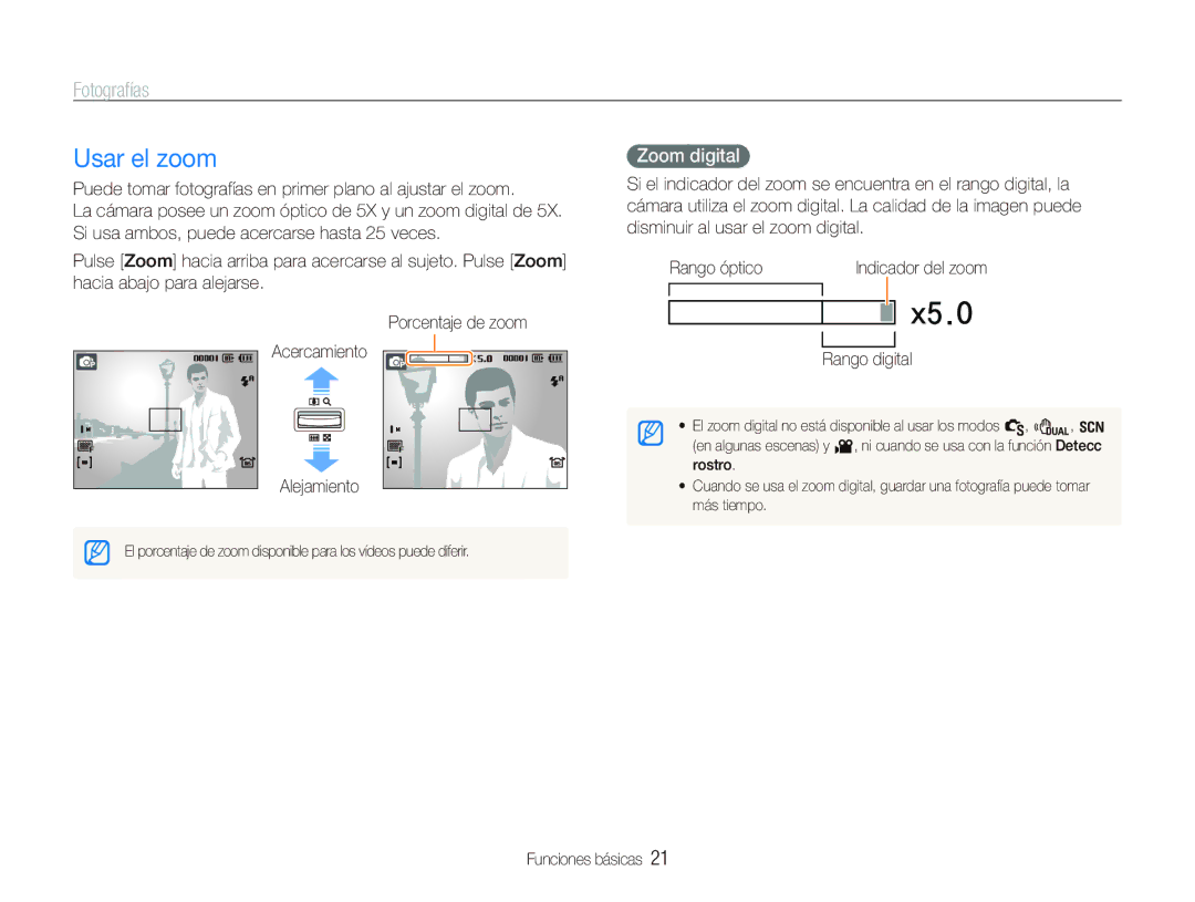 Samsung EC-WB100BBP/E1, EC-WB1000BPBE1, EC-WB100SBP/E1 Usar el zoom, Fotografías, Zoom digital, Alejamiento, Rango digital 