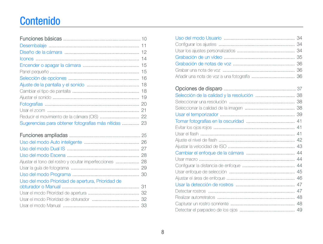 Samsung EC-WB1000BPBE1, EC-WB100BBP/E1, EC-WB100SBP/E1 manual Contenido, Uso del modo Prioridad de apertura, Prioridad de 