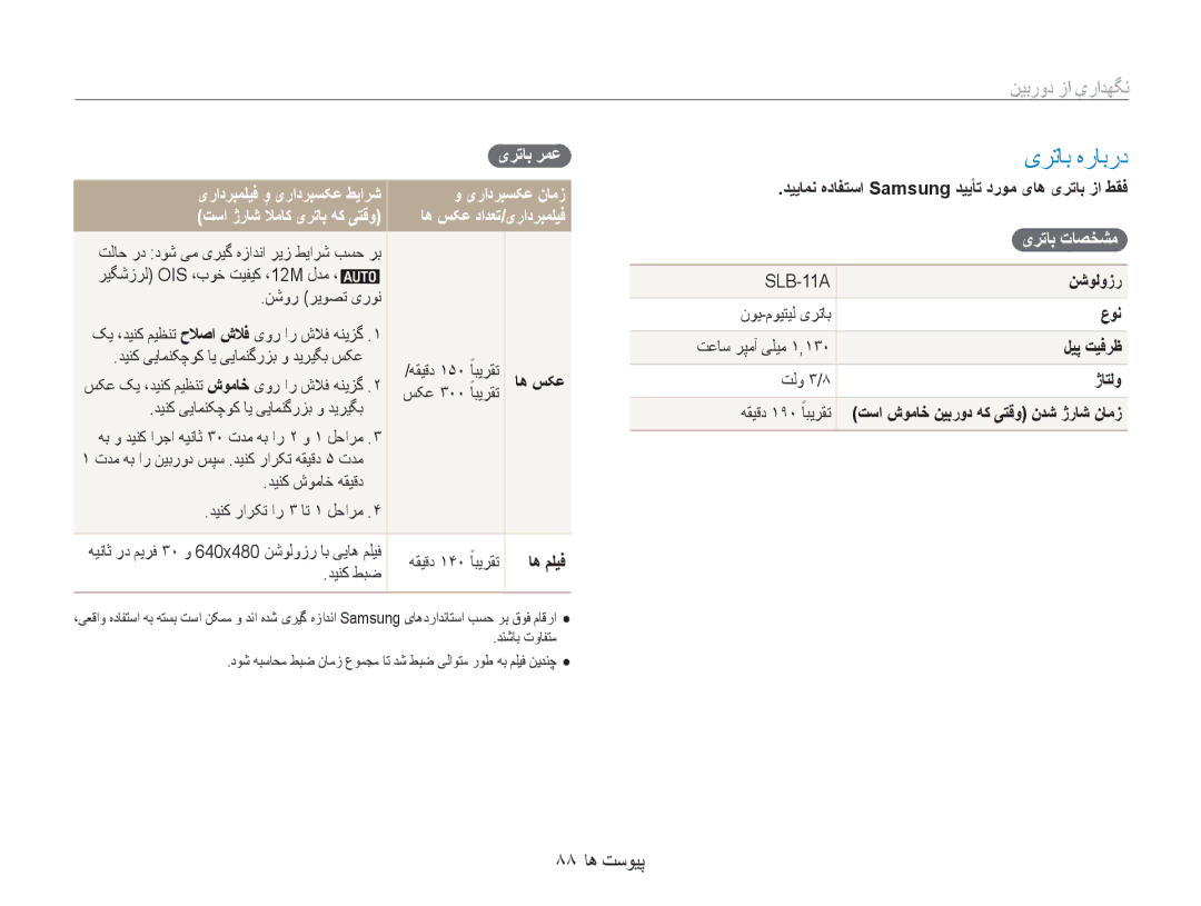 Samsung EC-WB1000BPSME, EC-WB1000BPBE1, EC-WB100SBP/ME manual یرتاٜهراٜㄆ, نگهداری از دوربین, 88 پیوست ها, یرتاب تاصخشم 