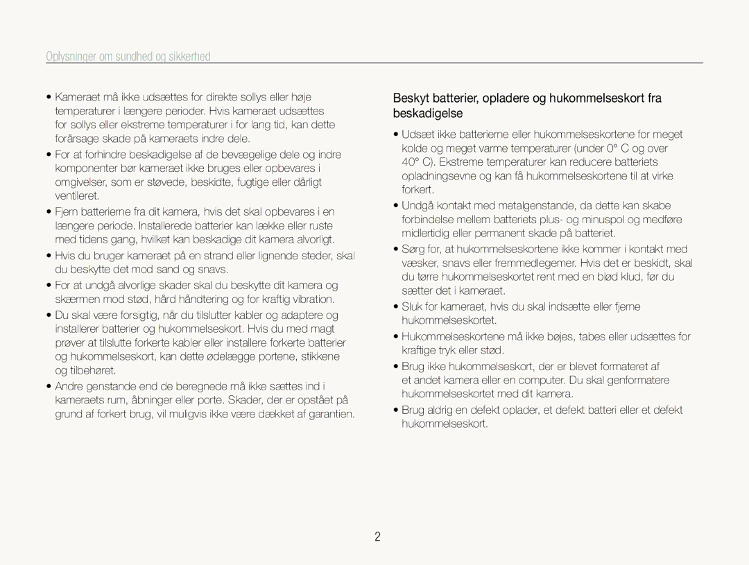 Samsung EC-WB1000BPBE2, EC-WB100BBP/E2, EC-WB1000BPSE2 manual Oplysninger om sundhed og sikkerhed 