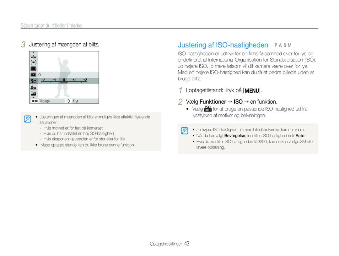 Samsung EC-WB1000BPSE2, EC-WB1000BPBE2 manual Justering af ISO-hastigheden p a h n, Justering af mængden af blitz,  Vælg 