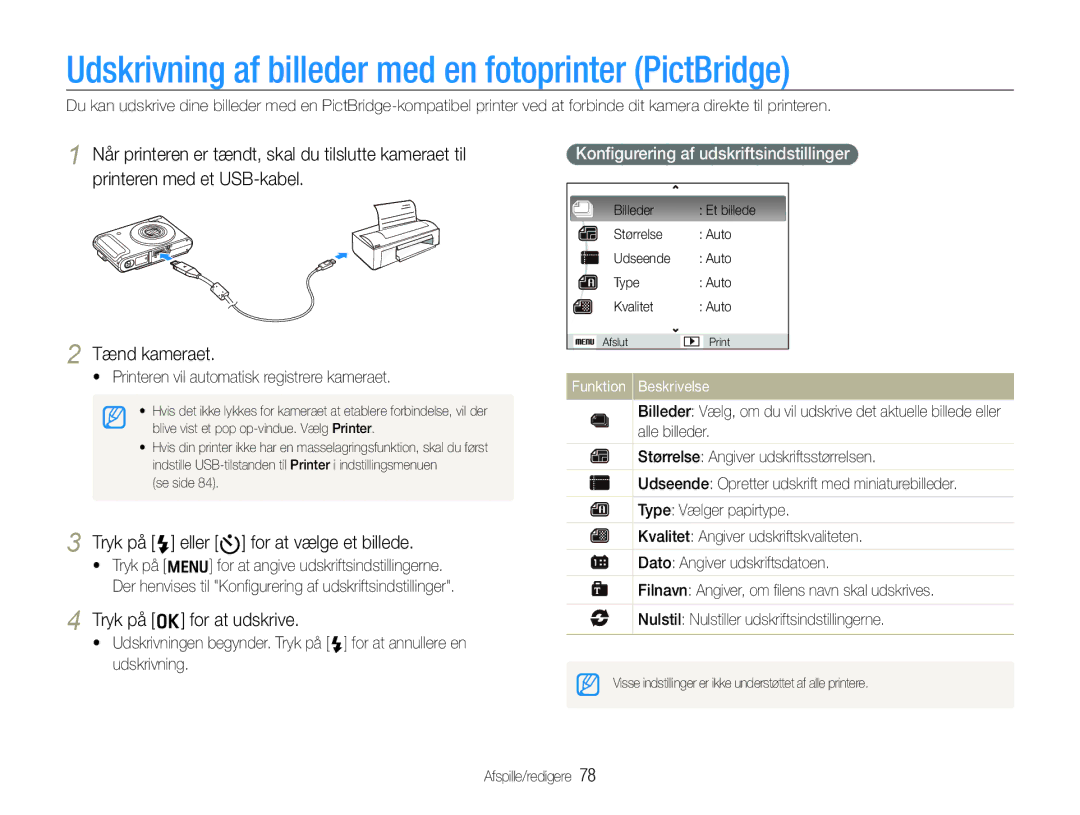 Samsung EC-WB100BBP/E2 Udskrivning af billeder med en fotoprinter PictBridge, Tryk på F eller t for at vælge et billede 