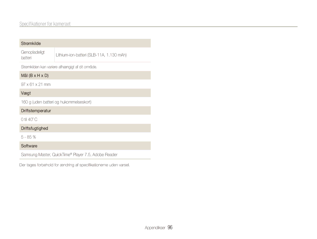 Samsung EC-WB100BBP/E2, EC-WB1000BPBE2, EC-WB1000BPSE2 manual Strømkilden kan variere afhængigt af dit område 