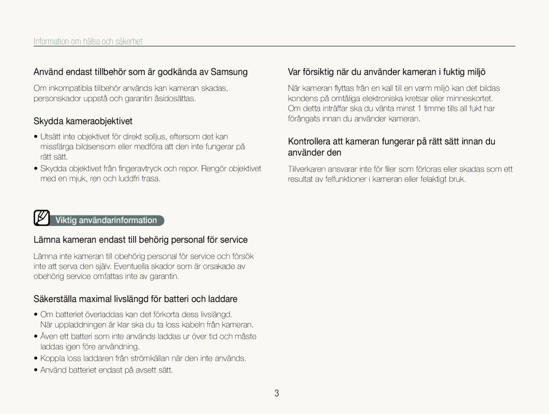 Samsung EC-WB100BBP/E2, EC-WB1000BPBE2 manual Använd endast tillbehör som är godkända av Samsung, Skydda kameraobjektivet 