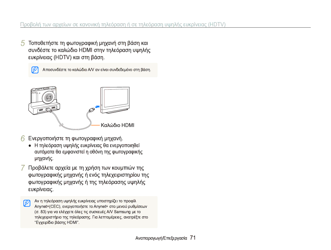 Samsung EC-WB1000BPBE3 manual Ενεργοποιήστε τη φωτογραφική μηχανή, Αν η τηλεόραση υψηλής ευκρίνειας υποστηρίζει το προφίλ 