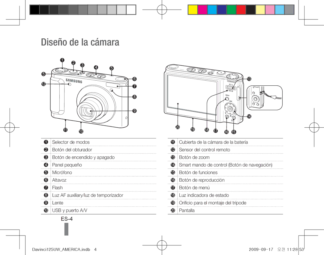 Samsung EC-WB1000BPBGB, EC-WB1000BPBFR, EC-WB100BBP/FR, EC-WB1000BPBE1, EC-WB1000BPSFR manual Diseño de la cámara, ES-4 