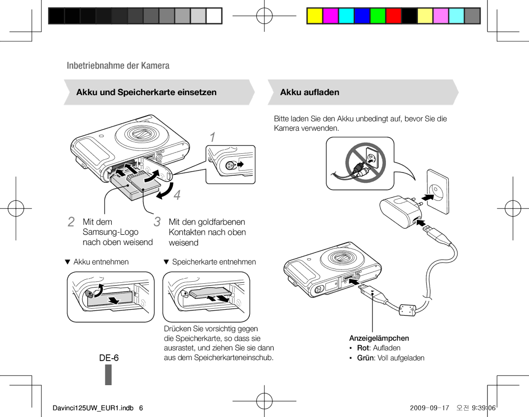 Samsung EC-WB1000BPSE3 DE-6, Akku und Speicherkarte einsetzen, Mit dem Samsung-Logo Nach oben weisend, Akku entnehmen 