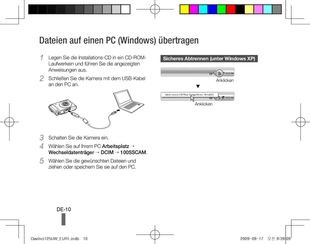 Samsung EC-WB1000BPSE2, EC-WB1000BPBFR Dateien auf einen PC Windows übertragen, DE-10, Sicheres Abtrennen unter Windows XP 