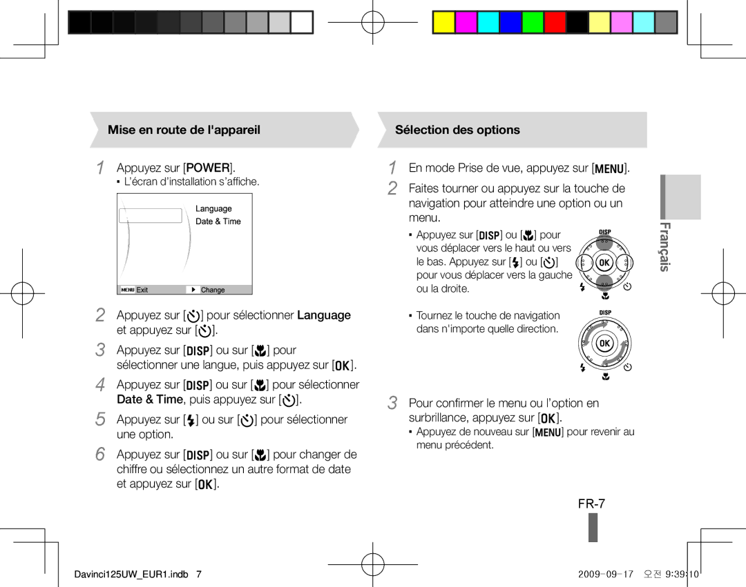 Samsung EC-WB100BBP/FR, EC-WB1000BPBFR, EC-WB1000BPBE1 manual FR-7, Mise en route de lappareil, Sélection des options 