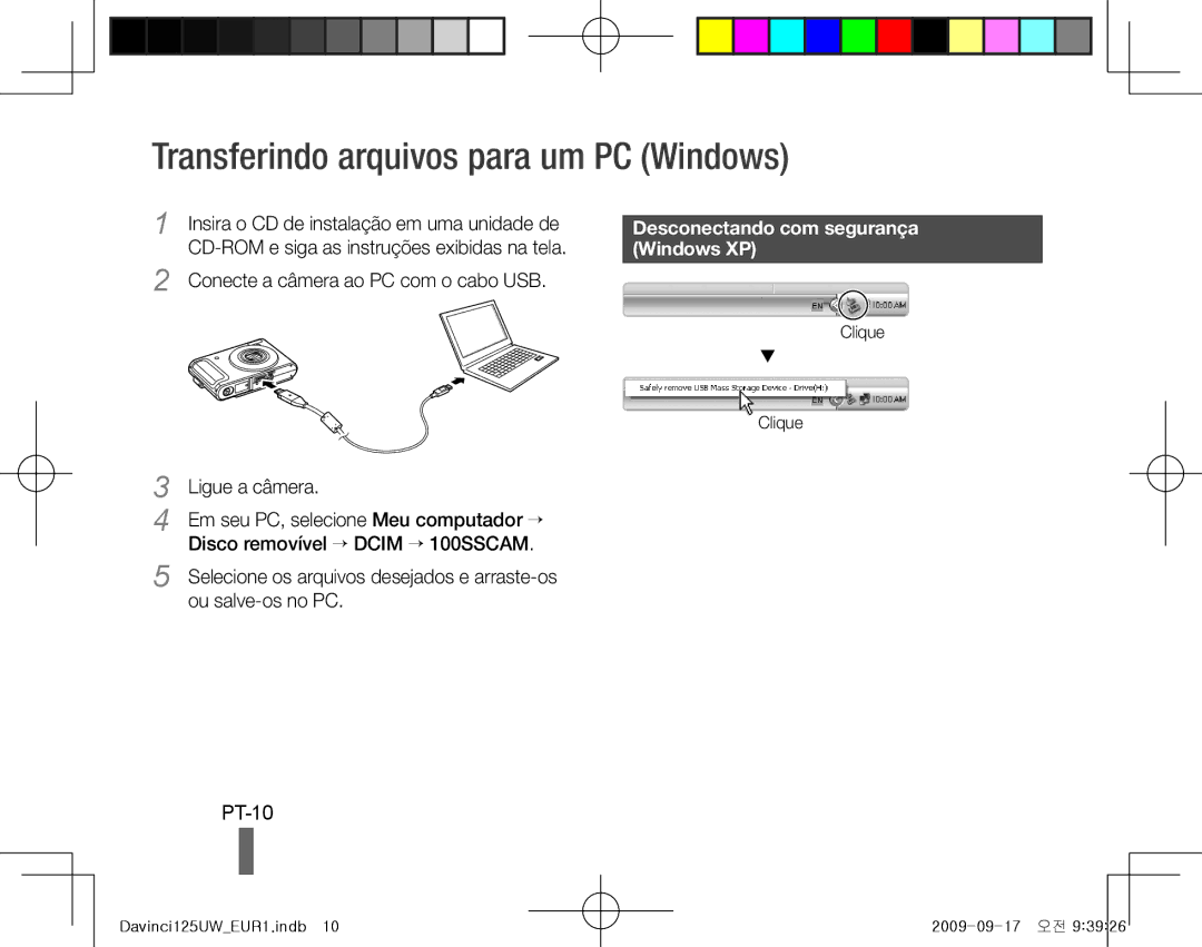 Samsung EC-WB1000BPBE2 manual Transferindo arquivos para um PC Windows, PT-10, Conecte a câmera ao PC com o cabo USB 