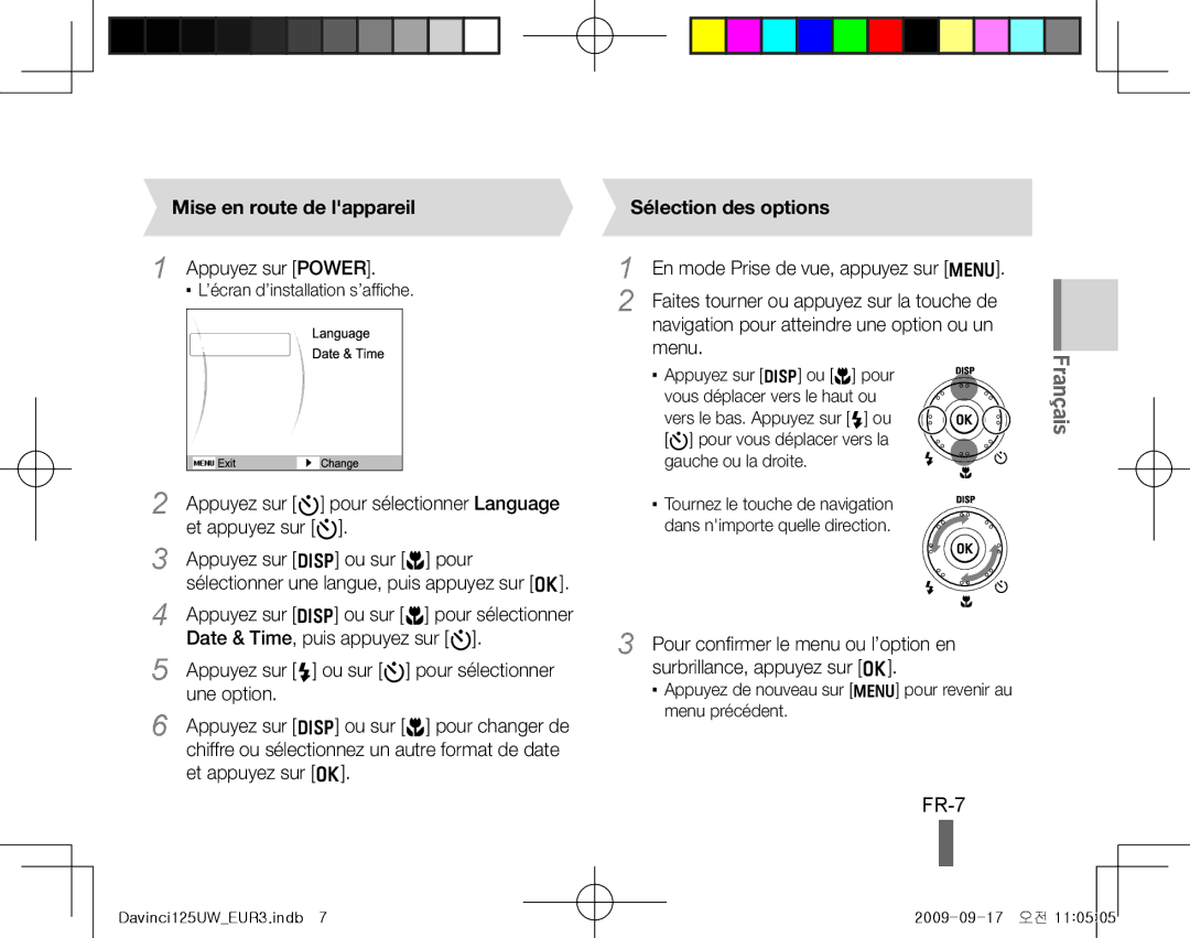 Samsung EC-WB100BBP/FR, EC-WB1000BPBFR, EC-WB1000BPBE1 manual FR-7, Mise en route de lappareil, Sélection des options 