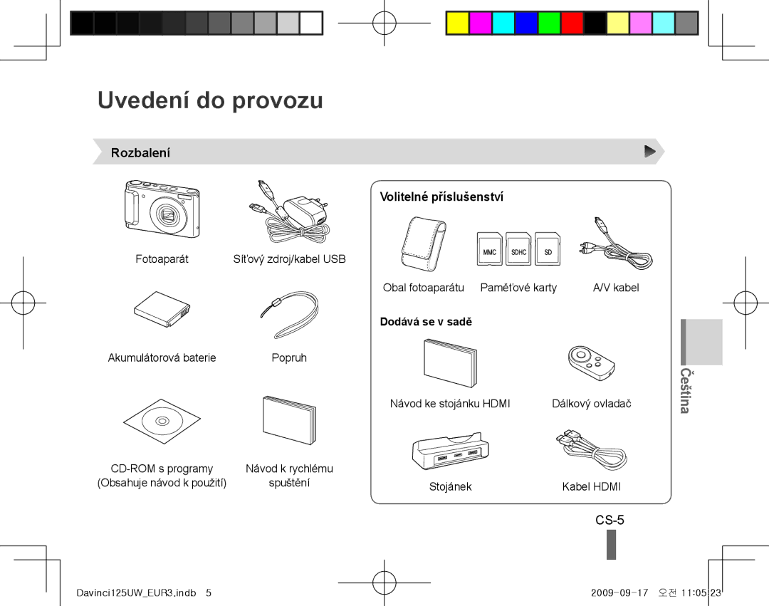 Samsung EC-WB1000BPSFR, EC-WB1000BPBFR manual Uvedení do provozu, CS-5, Rozbalení, Volitelné příslušenství, Dodává se v sadě 