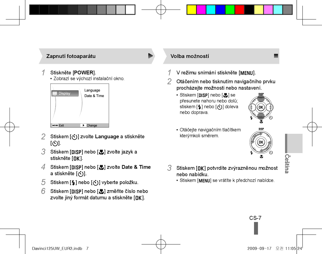 Samsung EC-WB100SBP/IT, EC-WB1000BPBFR, EC-WB100BBP/FR manual CS-7, Zapnutí fotoaparátu Stiskněte Power, Volba možností 