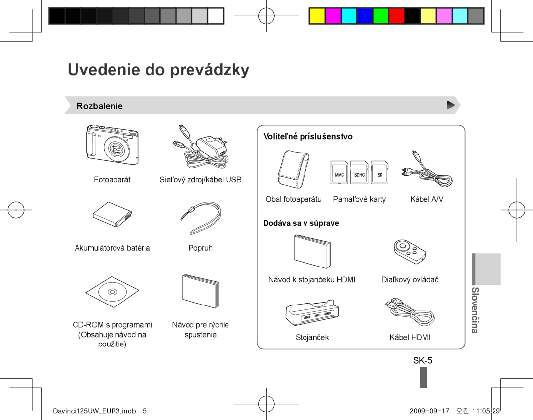 Samsung EC-WB1000BPBME Uvedenie do prevádzky, SK-5, Rozbalenie Voliteľné príslušenstvo, Obal fotoaparátu Pamäťové karty 