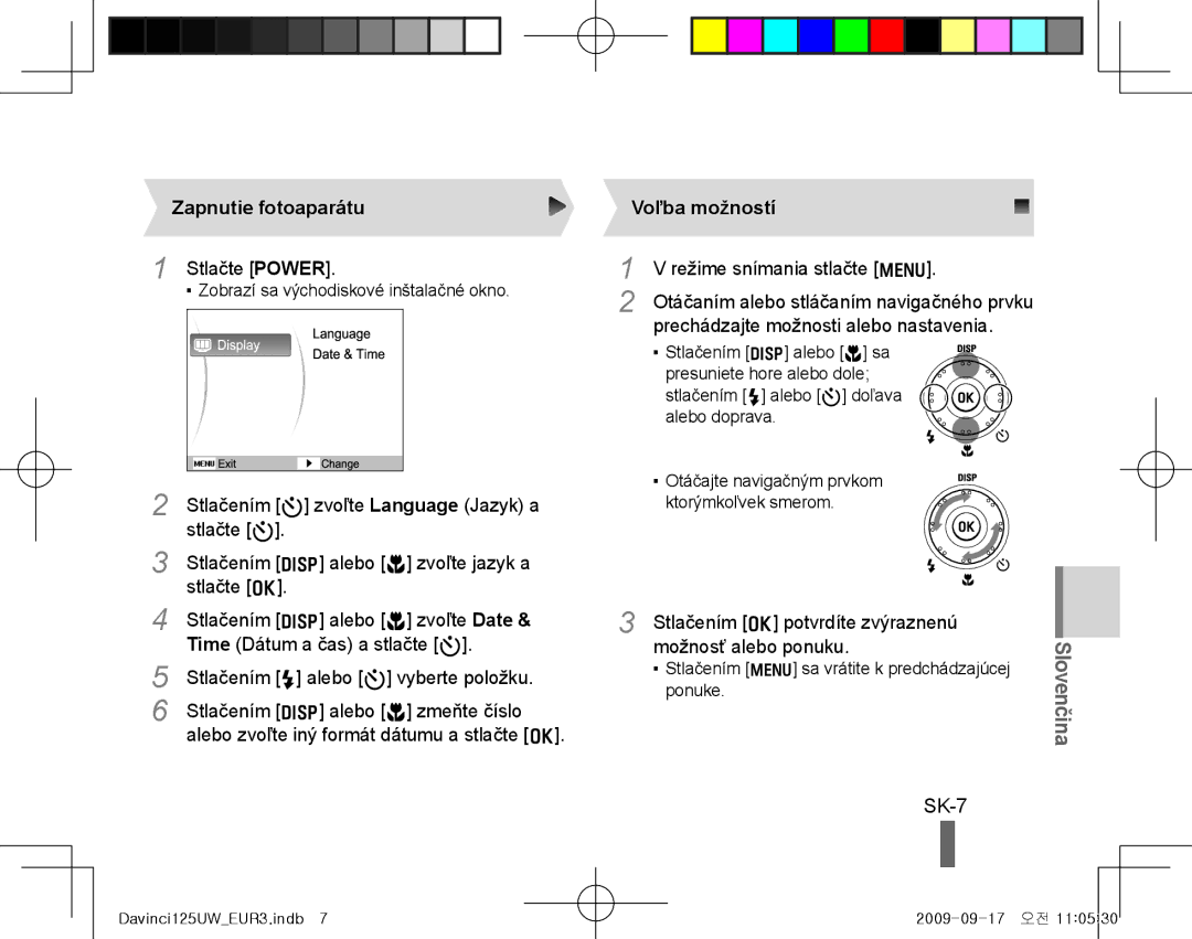 Samsung EC-WB1000BPSME, EC-WB1000BPBFR, EC-WB100BBP/FR manual SK-7, Zapnutie fotoaparátu, Stlačte Power, Voľba možností 