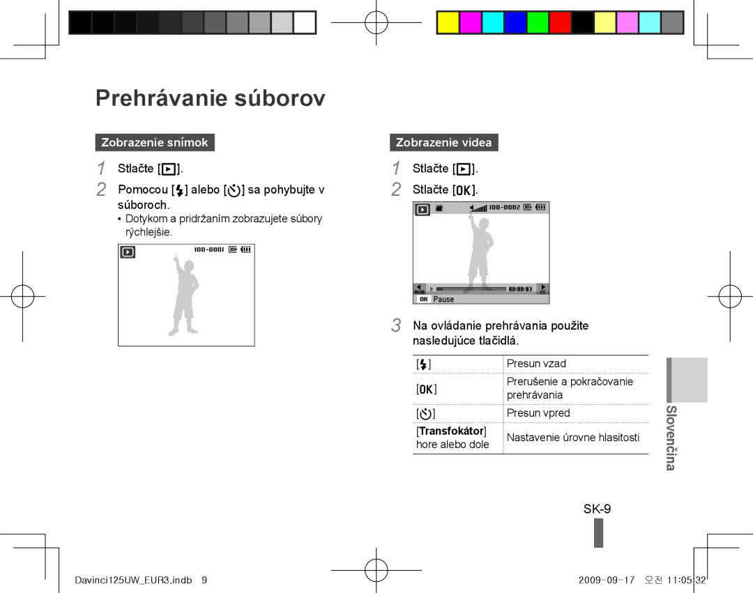 Samsung EC-WB1000BPBE3, EC-WB1000BPBFR, EC-WB100BBP/FR, EC-WB1000BPBE1 manual Prehrávanie súborov, SK-9, Zobrazenie snímok 