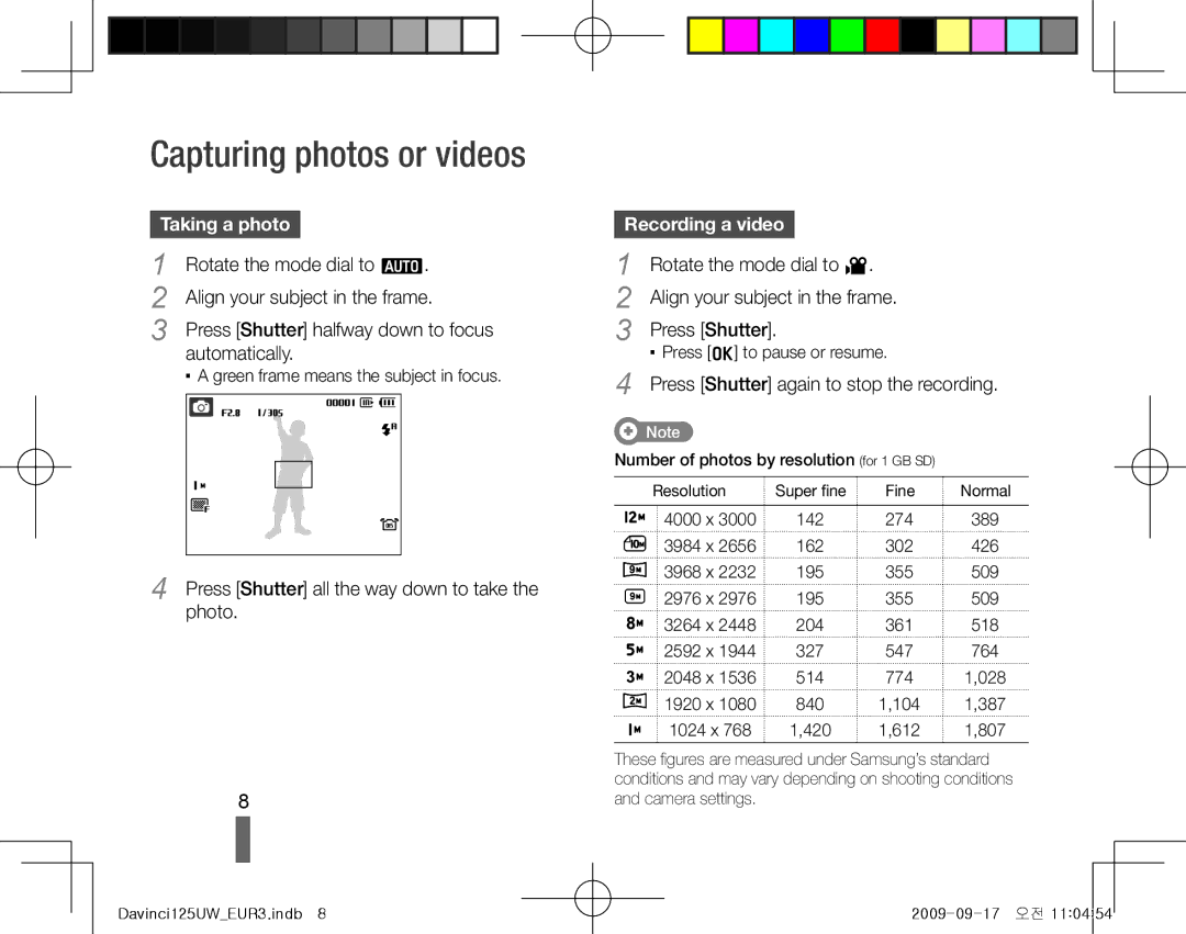 Samsung EC-WB1000BPBIT, EC-WB1000BPBFR, EC-WB100BBP/FR manual Capturing photos or videos, Taking a photo, Recording a video 