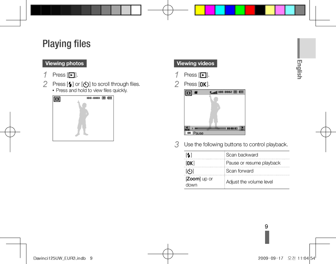 Samsung EC-WB100BBP/E1, EC-WB1000BPBFR, EC-WB100BBP/FR manual Playing files, Viewing photos, Press P, Viewing videos 