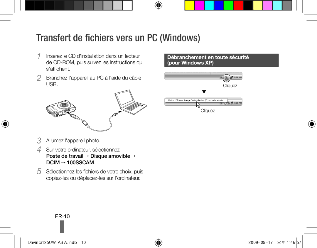 Samsung EC-WB1000BPSE2, EC-WB1000BPBFR, EC-WB100BBP/FR Transfert de fichiers vers un PC Windows, FR-10, Pour Windows XP 