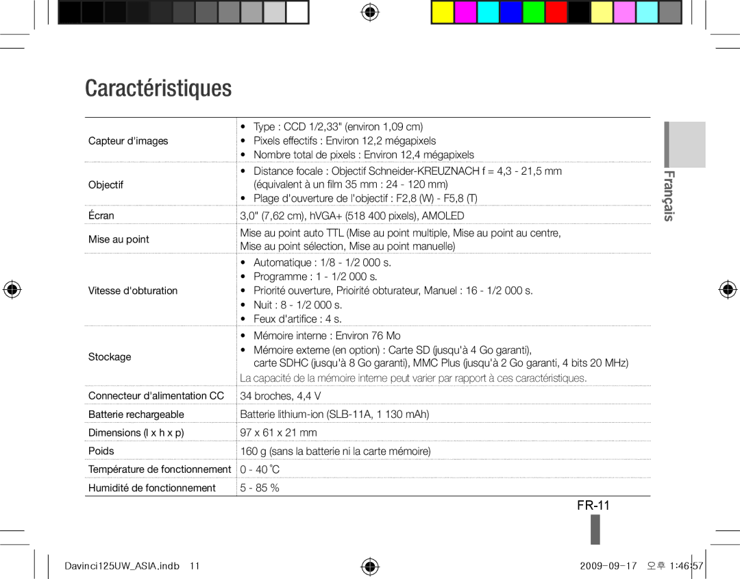 Samsung EC-WB100SBP/RU, EC-WB1000BPBFR, EC-WB100BBP/FR, EC-WB1000BPBE1, EC-WB1000BPSFR, EC-WB100SBP/FR Caractéristiques, FR-11 