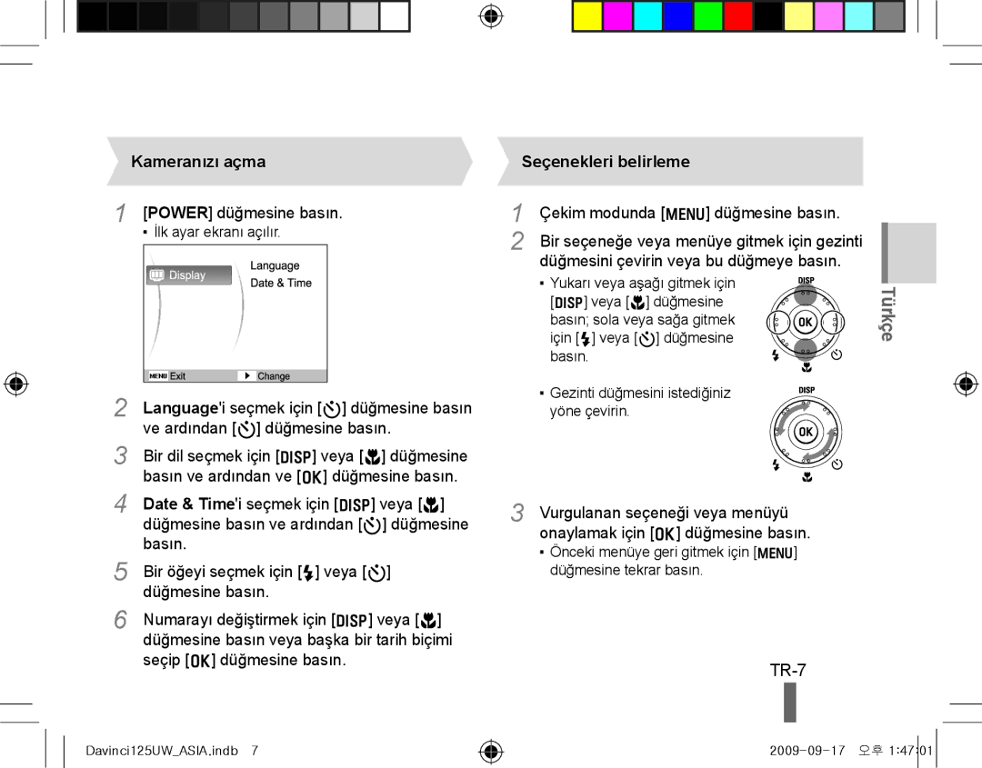 Samsung EC-WB100BBP/FR, EC-WB1000BPBFR, EC-WB1000BPBE1, EC-WB1000BPSFR manual TR-7, Kameranızı açma, Seçenekleri belirleme 