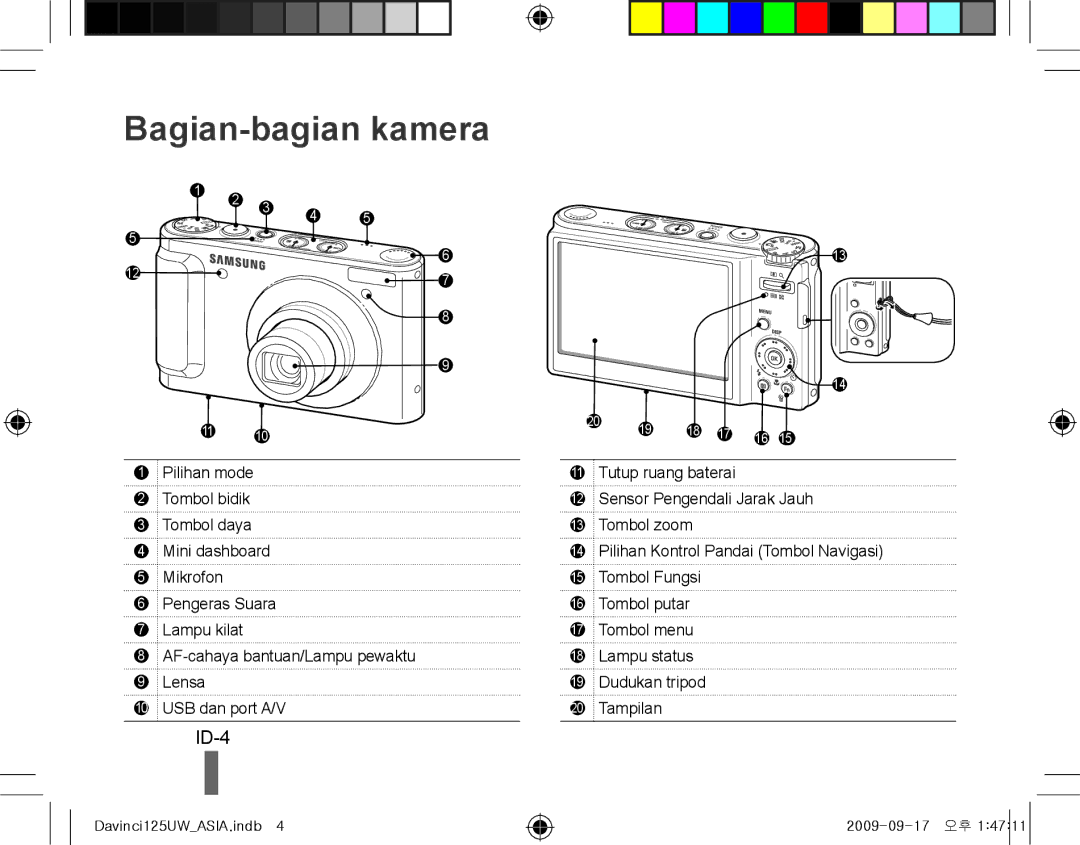 Samsung EC-WB1000BPBE2, EC-WB1000BPBFR, EC-WB100BBP/FR, EC-WB1000BPBE1, EC-WB1000BPSFR manual Bagian-bagian kamera, ID-4 