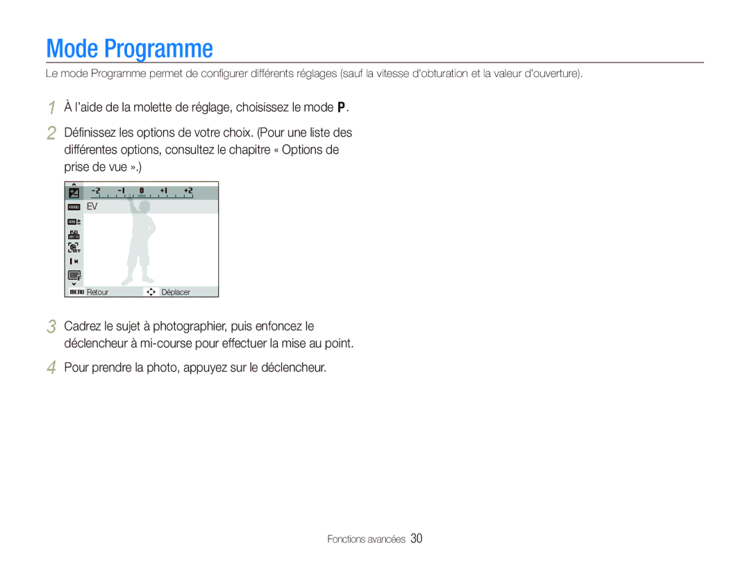 Samsung EC-WB100BBP/FR, EC-WB1000BPBFR, EC-WB1000BPBE1, EC-WB1000BPSFR, EC-WB100SBP/FR manual Mode Programme 