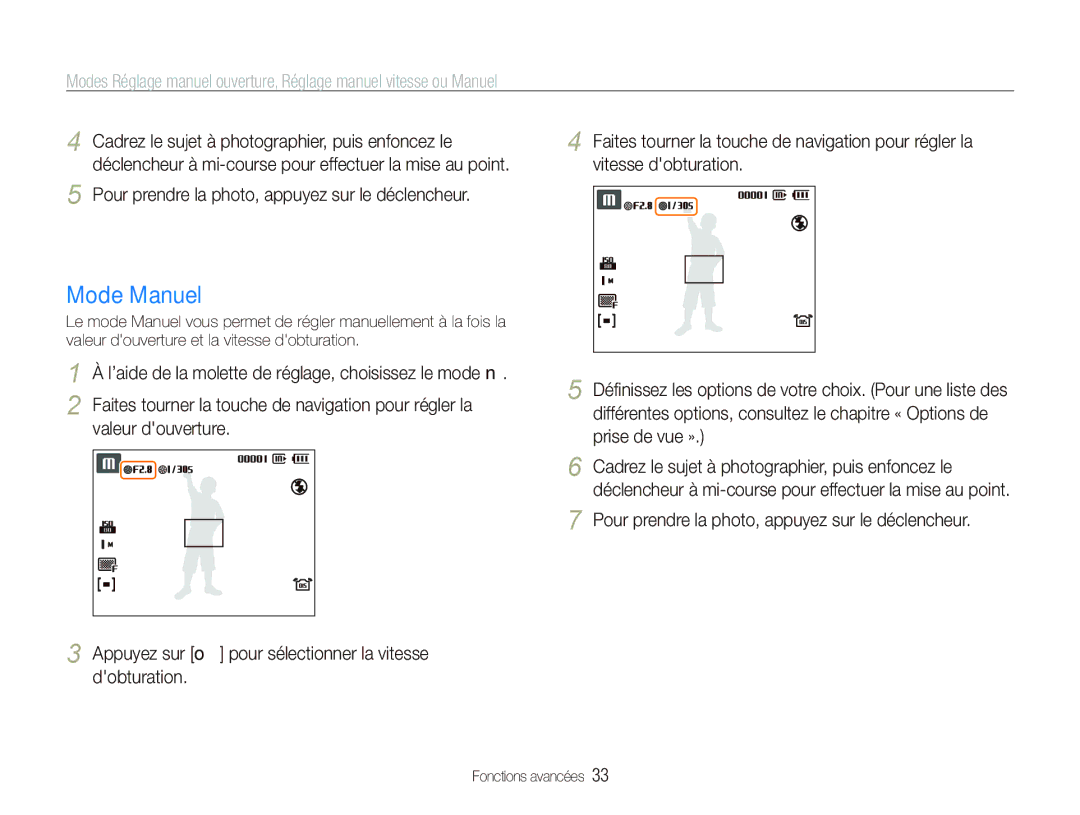 Samsung EC-WB100SBP/FR, EC-WB1000BPBFR, EC-WB100BBP/FR, EC-WB1000BPBE1, EC-WB1000BPSFR manual Mode Manuel 